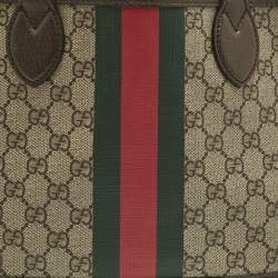 Pre Owned Gucci Beige/Ebony GG Supreme Canvas and Leather Small Ophidia Tote