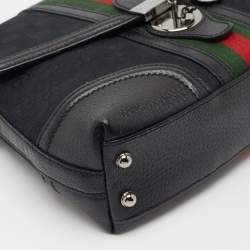 Pre Owned GuccI Black GG Canvas and Leather Web Treasure Shoulder Bag
