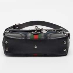 Pre Owned GuccI Black GG Canvas and Leather Web Treasure Shoulder Bag