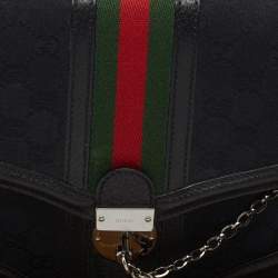 Pre Owned GuccI Black GG Canvas and Leather Web Treasure Shoulder Bag