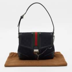 Pre Owned GuccI Black GG Canvas and Leather Web Treasure Shoulder Bag