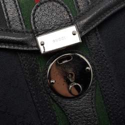 Pre Owned GuccI Black GG Canvas and Leather Web Treasure Shoulder Bag