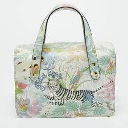 Pre Owned Gucci Multicolor Tiger Print Leather Horsebit 1955 Top Handle Bag
