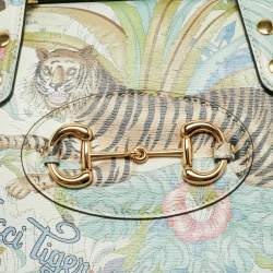 Pre Owned Gucci Multicolor Tiger Print Leather Horsebit 1955 Top Handle Bag