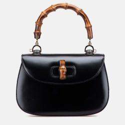 Pre Owned Gucci Black Calfskin Bamboo Night