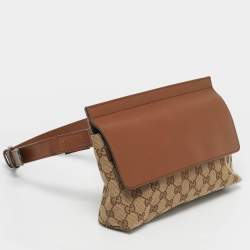 Pre Owned Gucci Beige/Brown GG Canvas and Leather Belt Bag