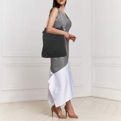 Pre Owned Gucci Black Leather and Nylon Drawstring Bucket Bag