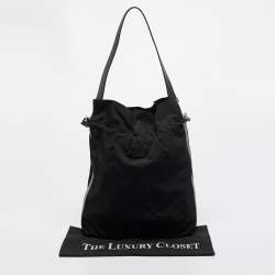 Pre Owned Gucci Black Leather and Nylon Drawstring Bucket Bag