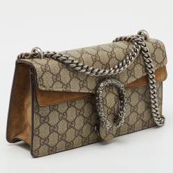Pre Owned Gucci Beige GG Supreme Canvas and Suede Medium Dionysus Shoulder Bag
