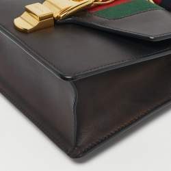 Pre Owned Gucci Black Leather Mini Web Chain Sylvie Shoulder Bag