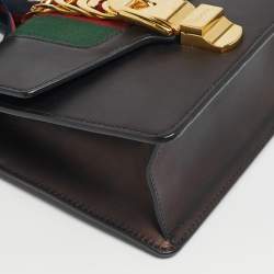 Pre Owned Gucci Black Leather Mini Web Chain Sylvie Shoulder Bag