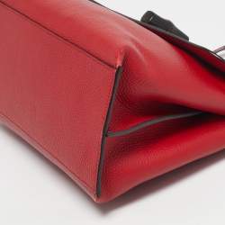 Pre Owned Gucci Red Leather Medium Bamboo Daily Top Handle Bag