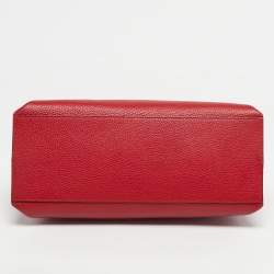 Pre Owned Gucci Red Leather Medium Bamboo Daily Top Handle Bag