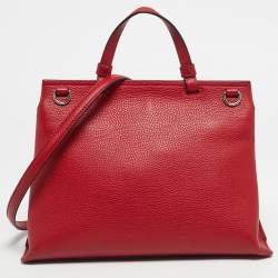 Pre Owned Gucci Red Leather Medium Bamboo Daily Top Handle Bag