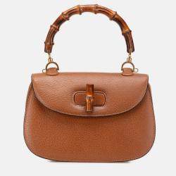 Pre Owned Gucci Brown Calfskin Bamboo Night Bag
