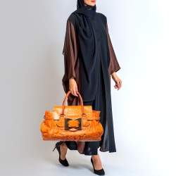 Pre Owned Gucci Orange Ostrich Large Dialux Queen Satchel