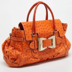 Pre Owned Gucci Orange Ostrich Large Dialux Queen Satchel