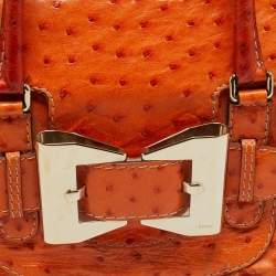 Pre Owned Gucci Orange Ostrich Large Dialux Queen Satchel