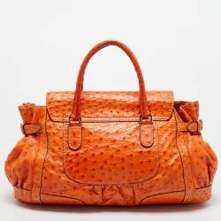Pre Owned Gucci Orange Ostrich Large Dialux Queen Satchel