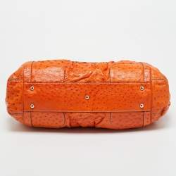 Pre Owned Gucci Orange Ostrich Large Dialux Queen Satchel