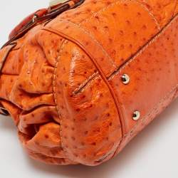 Pre Owned Gucci Orange Ostrich Large Dialux Queen Satchel