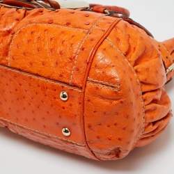 Pre Owned Gucci Orange Ostrich Large Dialux Queen Satchel