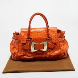 Pre Owned Gucci Orange Ostrich Large Dialux Queen Satchel