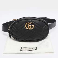 Pre Owned Gucci Black Matelassé Leather GG Marmont Belt Bag