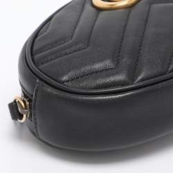 Pre Owned Gucci Black Matelassé Leather GG Marmont Belt Bag