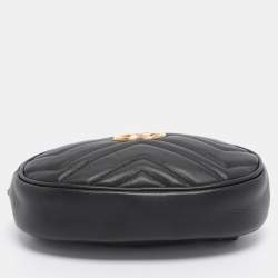 Pre Owned Gucci Black Matelassé Leather GG Marmont Belt Bag