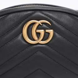 Pre Owned Gucci Black Matelassé Leather GG Marmont Belt Bag