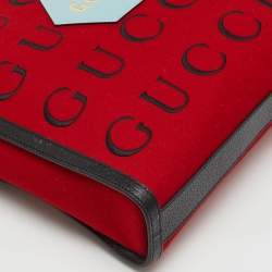 Pre Owned Gucci Red/Black Felt and Leather Script Logo 100 Centennial Tote