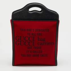 Pre Owned Gucci Red/Black Felt and Leather Script Logo 100 Centennial Tote