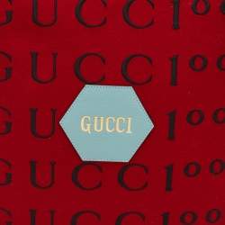 Pre Owned Gucci Red/Black Felt and Leather Script Logo 100 Centennial Tote