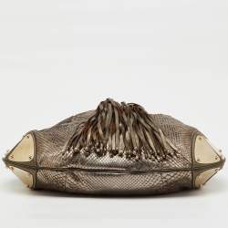 Pre Owned Gucci Metallic Grey Python and Leather Large Babouska Indy Top Handle Bag