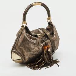 Pre Owned Gucci Metallic Grey Python and Leather Large Babouska Indy Top Handle Bag