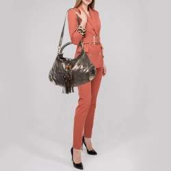 Pre Owned Gucci Metallic Grey Python and Leather Large Babouska Indy Top Handle Bag