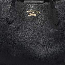 Pre Owned Gucci Black Pebbled Leather Medium Swing Tote
