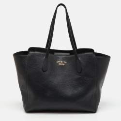Pre Owned Gucci Black Pebbled Leather Medium Swing Tote