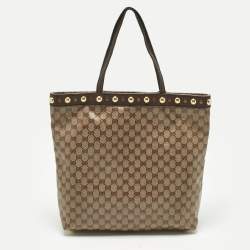 Pre Owned Gucci Brown/Beige GG Crystal Canvas Babouska Tote