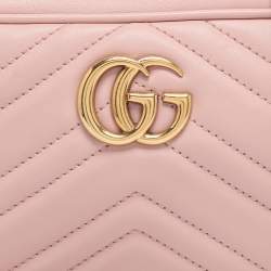 Pre Owned Gucci Dusty Pink Leather GG Marmont Mini Shoulder Bag