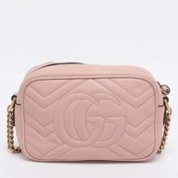 Pre Owned Gucci Dusty Pink Leather GG Marmont Mini Shoulder Bag