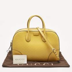 Pre Owned Gucci Mustard Diamante Leather Bowler Bag