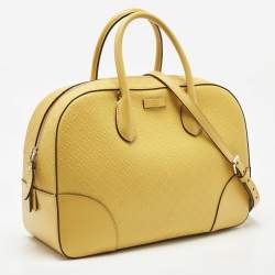 Pre Owned Gucci Mustard Diamante Leather Bowler Bag