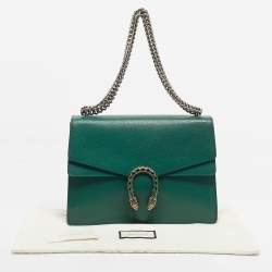 Pre Owned Gucci Green Leather Medium Dionysus Shoulder Bag