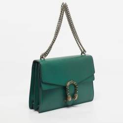 Pre Owned Gucci Green Leather Medium Dionysus Shoulder Bag