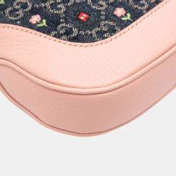 Pre Owned Gucci Blue/Pink Limited Edition Small GG Embroidered Denim Floral Jackie 1961 Crossbody