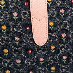 Pre Owned Gucci Blue/Pink Limited Edition Small GG Embroidered Denim Floral Jackie 1961 Crossbody