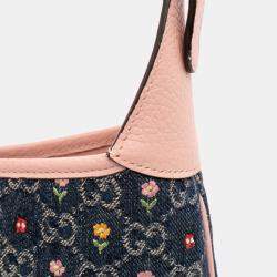 Pre Owned Gucci Blue/Pink Limited Edition Small GG Embroidered Denim Floral Jackie 1961 Crossbody