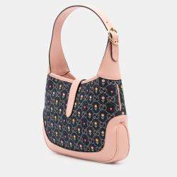 Pre Owned Gucci Blue/Pink Limited Edition Small GG Embroidered Denim Floral Jackie 1961 Crossbody